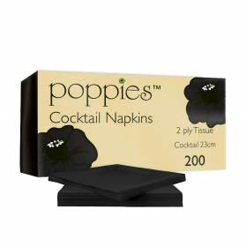 Poppies Black Cocktail Napkins 2ply 23cm 