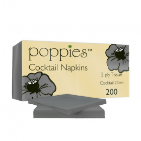 Poppies Grey Cocktail Napkins 2ply 23cm 