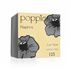 Poppies Grey Lunch Napkins 2ply 8 Fold 32cm 