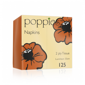 Poppies Orange Lunch Napkins 2ply 8 Fold 32cm 