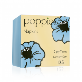 Poppies Light Blue Dinner Napkins 2ply 4 Fold 40cm 