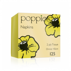 Poppies Yellow Dinner Napkin 2ply 4 Fold 40cm 