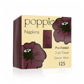 Poppies Burgundy Dinner Napkins 2ply 8 Fold 40cm 