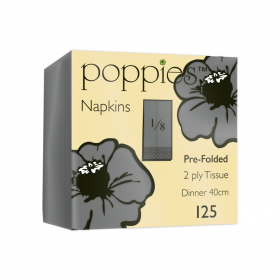 Poppies Grey Dinner Napkins 2ply 8 Fold 40cm 