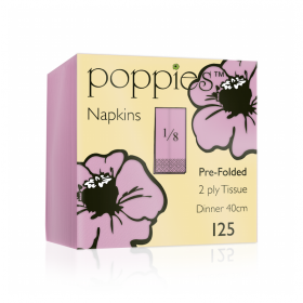 Poppies Pink Dinner Napkins 2ply 8 Fold 40cm 