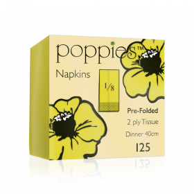 Poppies Yellow Dinner Napkins 2ply 8 Fold 40cm 