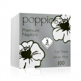 Poppies White Dinner Napkin 8 Fold 40cm 3ply