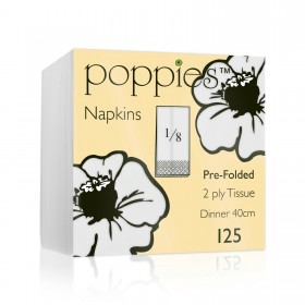 Poppies White Dinner Napkins 2ply 8 Fold 40cm 
