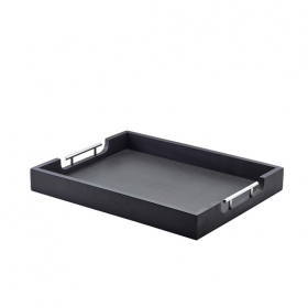 Solid Black Butlers Tray with Metal Handles 50 x 39.5cm