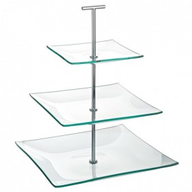 Aura 3 Tiered Square Glass Plate Stand