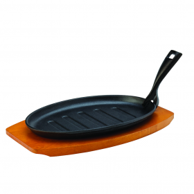 Cast Iron Sizzle Platter with Wooden Base 27cm 