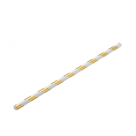 Paper Gold and White Stripe Straw 8Inch 