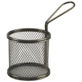 Black Round Mini Serving Fry Basket 9.3 x 9cm