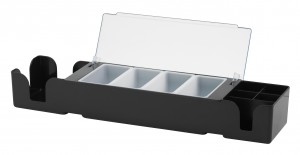 Condiment Dispenser 4 Compartments With Serviette/Stirrer Pockets Black 