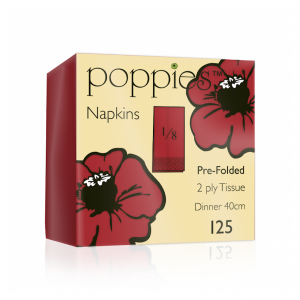Poppies Red Dinner Napkins 2ply 8 Fold 40cm