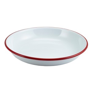 Enamel Rice/Pasta Plate White with Red Rim 20cm  