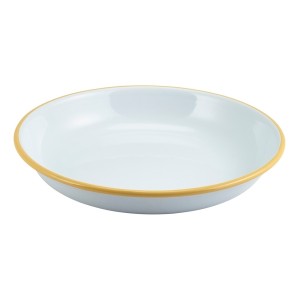 Enamel Rice/Pasta Plate White with Yellow Rim 20cm 