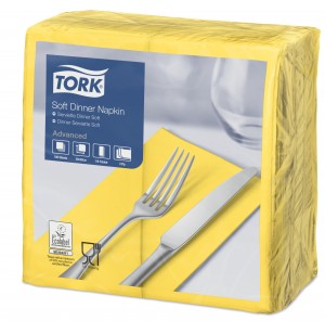 Tork Yellow Dinner Napkins 39cm 3ply 8 Fold