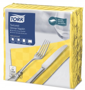 Tork Yellow Textured Dinner Napkin 4 Fold 2ply 39cm