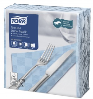 Tork Light Blue Textured Dinner Napkin 4 Fold 2ply 39cm
