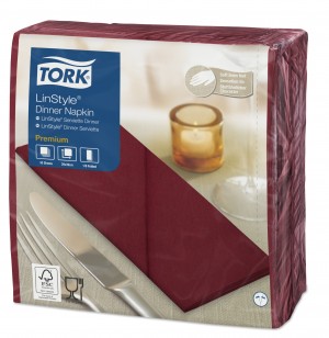 Tork Linstyle Dinner Napkin 8 Fold 39cm Burgundy