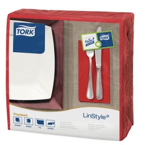 Tork Linstyle Dinner Napkin 8 Fold 39cm Red