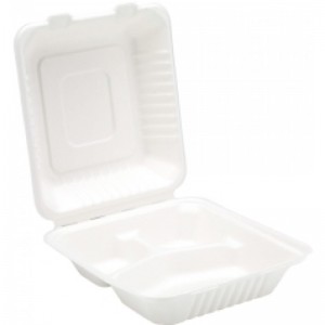 Bagasse 3 Compartment Meal Box 8inch