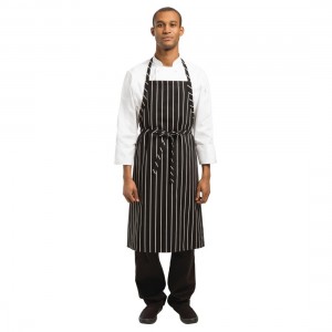 Chef Works Premium Butchers Stripe Bib Apron Black & White