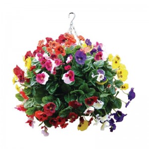 Artifical Pansy Ball Hanging Basket Mixed Colours 22inch 