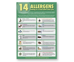 14 Allergens Guide for Staff Notice A3 Gloss Vinyl Sticker