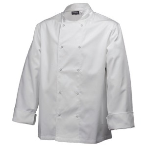 Genware Press Stud Long Sleeve Chefs Jacket White