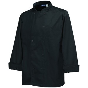 Genware Press Stud Long Sleeve Chefs Jacket Black
