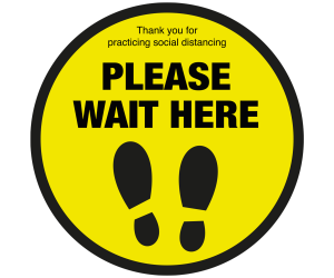 Please Wait Here With Symbol Social Distancing Floor Graphic 400mm