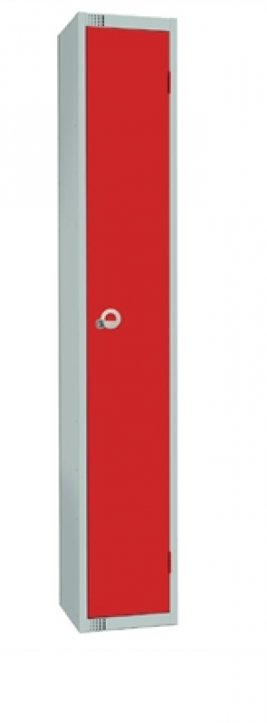 Elite Single Door Camlock Locker with Flat Top Red 300mm